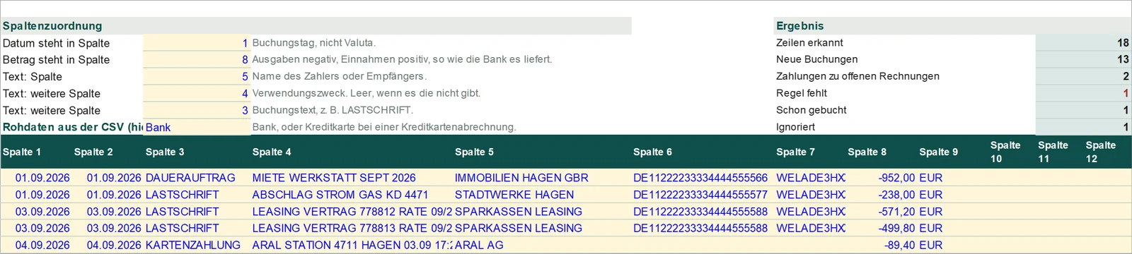 Bankimport: Kontoauszug einfügen